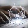 Global currency exchange and forex concept, Business man hand using computer laptop with virtual world and dollar yuan yen euro and pound sterling sign with copy space.