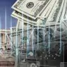 U.S. capitol in Washington with money banknotes